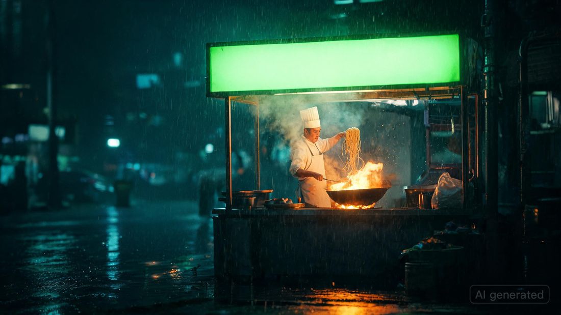 Rainy night food stall